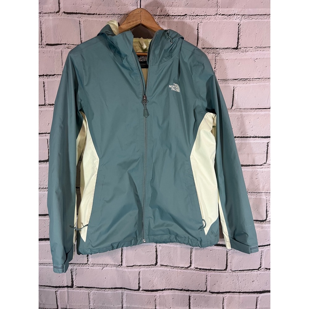 The North Face Womens DryVent Rain Jacket Blue Cream Hooded Shell Large